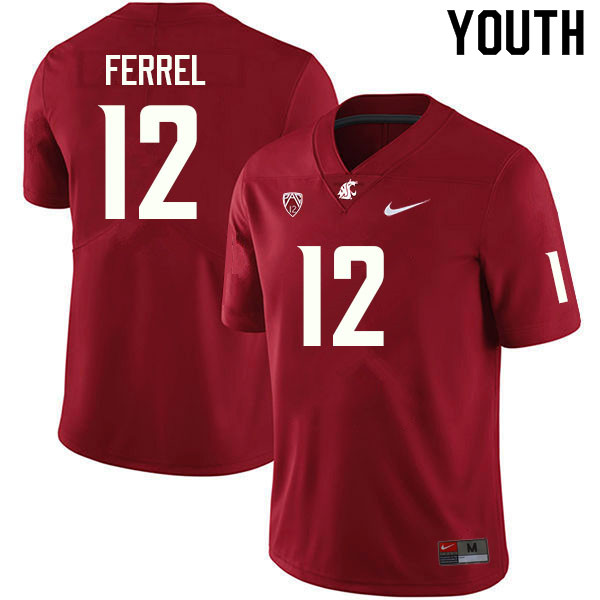 Youth #12 Robert Ferrel Washington State Cougars College Football Jerseys Sale-Crimson